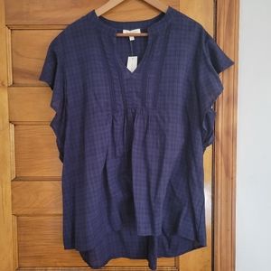 NWT Loralette Tunic Blouse Womens 1X Navy Blue Lightweight 100% Cotton